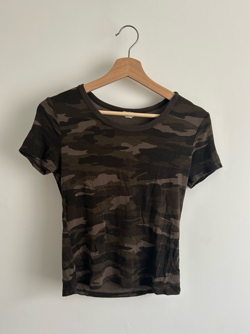 Garage Women’s Olive and Dark Green Camo Short Sleeve Tee